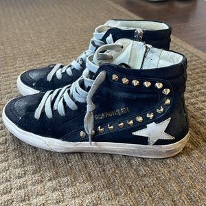 Golden Goose High Top Slide Sneakers Size 37 / 7 Black Suede Studs